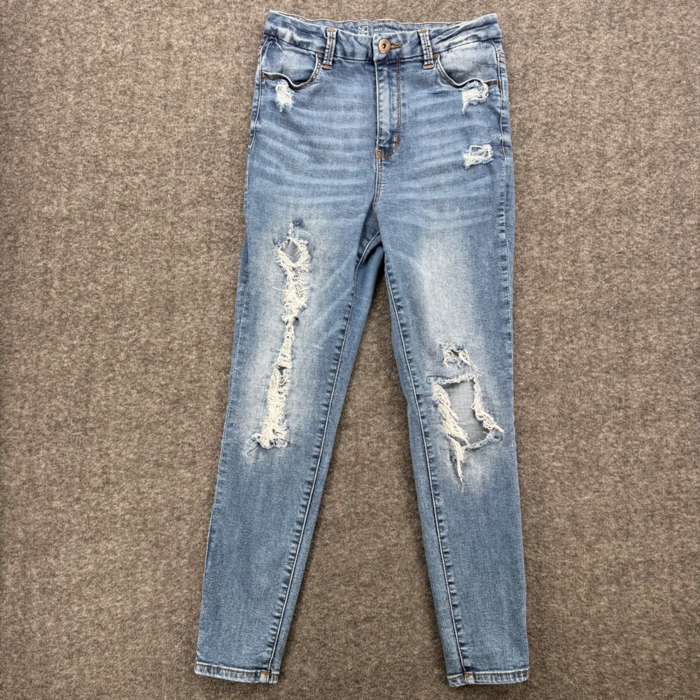 No Boundaries Womens High Rise Distressed Skinny Jeans Medium Wash Blue Size 7 - Picture 2 of 12